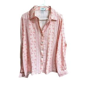 Anna Kay Made in France Paisley  Stripe Shirt Blouse Retro Romantic Cottage Sz L